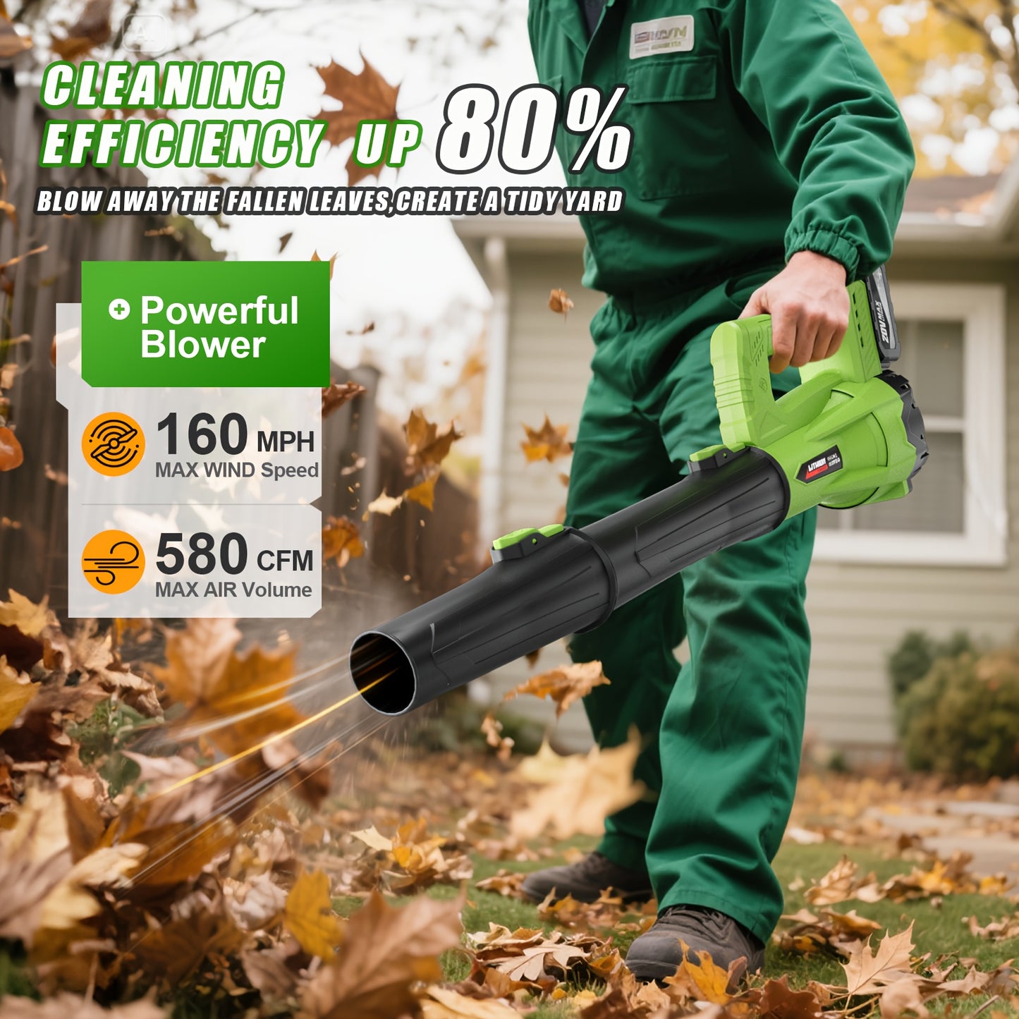 Cordless Leaf Blower | Battery Powered Lawn Yard Snow Pet Hair