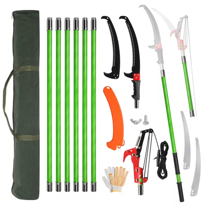 26FT Manual Pole Saw with Pruner & Bag – Extendable Tree Trimmer