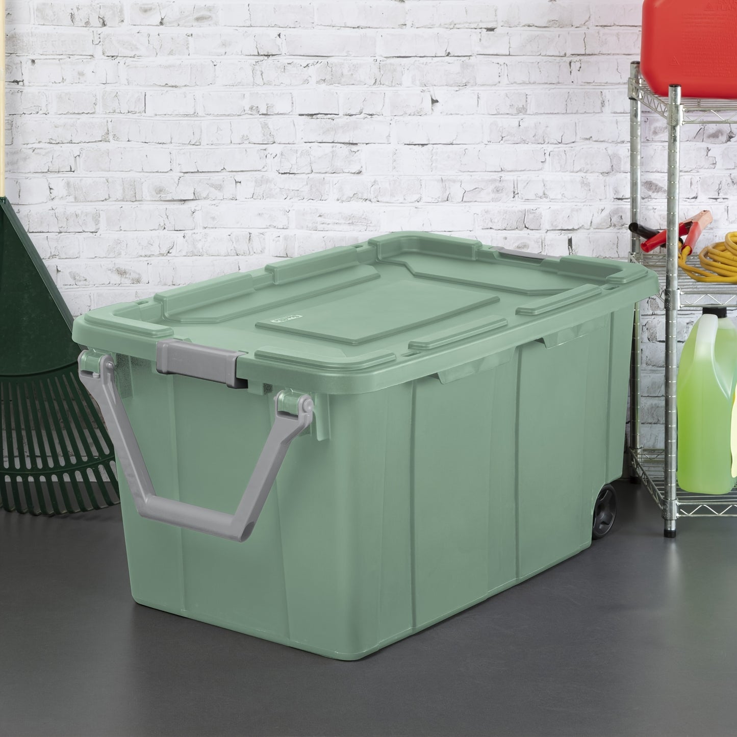 Heavy Duty Storage Bins with Wheels and Lids | 40 Gallon 151L Industrial Totes | 2 Pack | Lockable Latches | Metal Axle | Stackable | Green