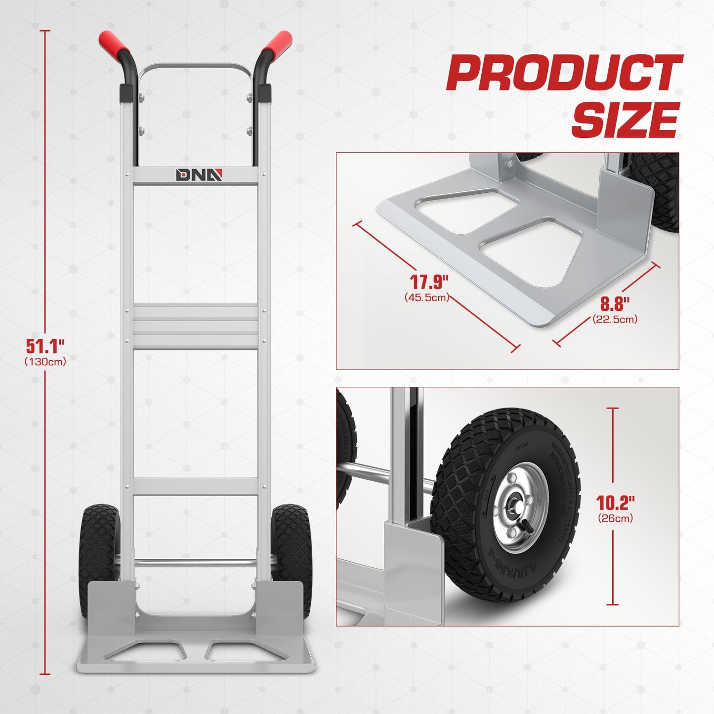 Heavy Duty Aluminum Hand Truck 550 lbs Capacity, Foldable Dolly Cart with 10-Inch Pneumatic Tires for Home, Workshop, Office and Warehouse