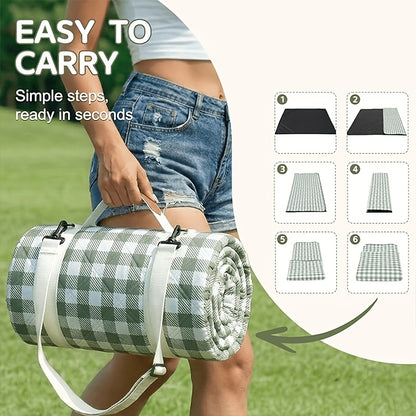 Sandproof Beach Blanket Oversized for 6-8 People Quick Dry Tear-Resistant Foldable Thick Mat for Picnic Camping Yoga Travel – Portable with Straps & Handle