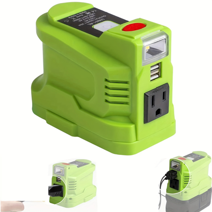 Power Inverter for RYOBI 18V Battery | 150W AC Outlet, 2 USB Ports, LED Light, DC 18V to AC 110V Modified Sine Wave, Compatible P102 P108 P190 Camping Emergency