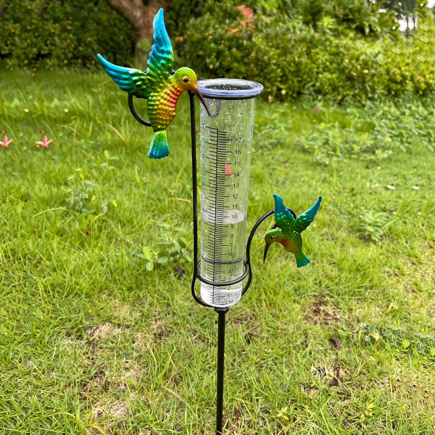 Rain Gauge | Hummingbird Garden Art Metal Frame Outdoor Yard Decor
