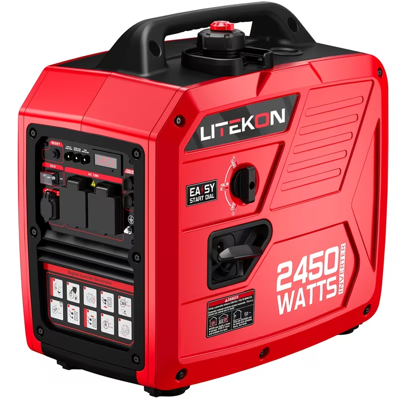Inverter Generator 2450W Portable Super Quiet Gas Powered – 120V, 1.6 Gal Tank 8.3Hr Run Time, EPA Compliant, for Home Backup, Camping & RV Use