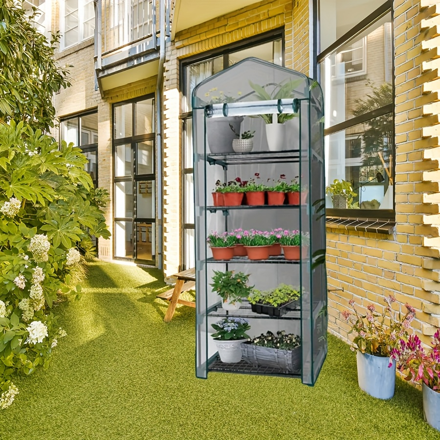 Plant Greenhouse Rack 5-Tier Portable Mini Greenhouse with Steel Frame, Roll-Up Zipper Door, Weatherproof PE Cover for Indoor Outdoor Seedling & Flower Growing