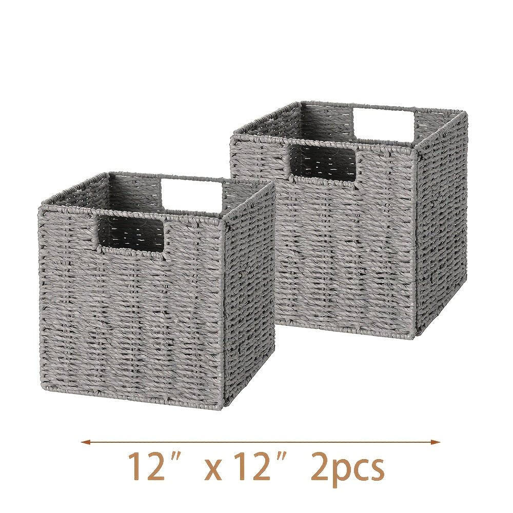 Woven Storage Baskets - Water Hyacinth, Seagrass & Paper Rope Organizer Bins for Shelves, Bathroom, Kitchen, Bedroom, Boho Home Decor