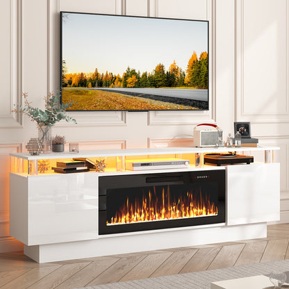 Entertainment Center with Electric Fireplace – 70" Modern TV Stand for TVs Up to 80", 36" LED Flame, High Gloss Cabinet, Multi-Color Options for Living Room