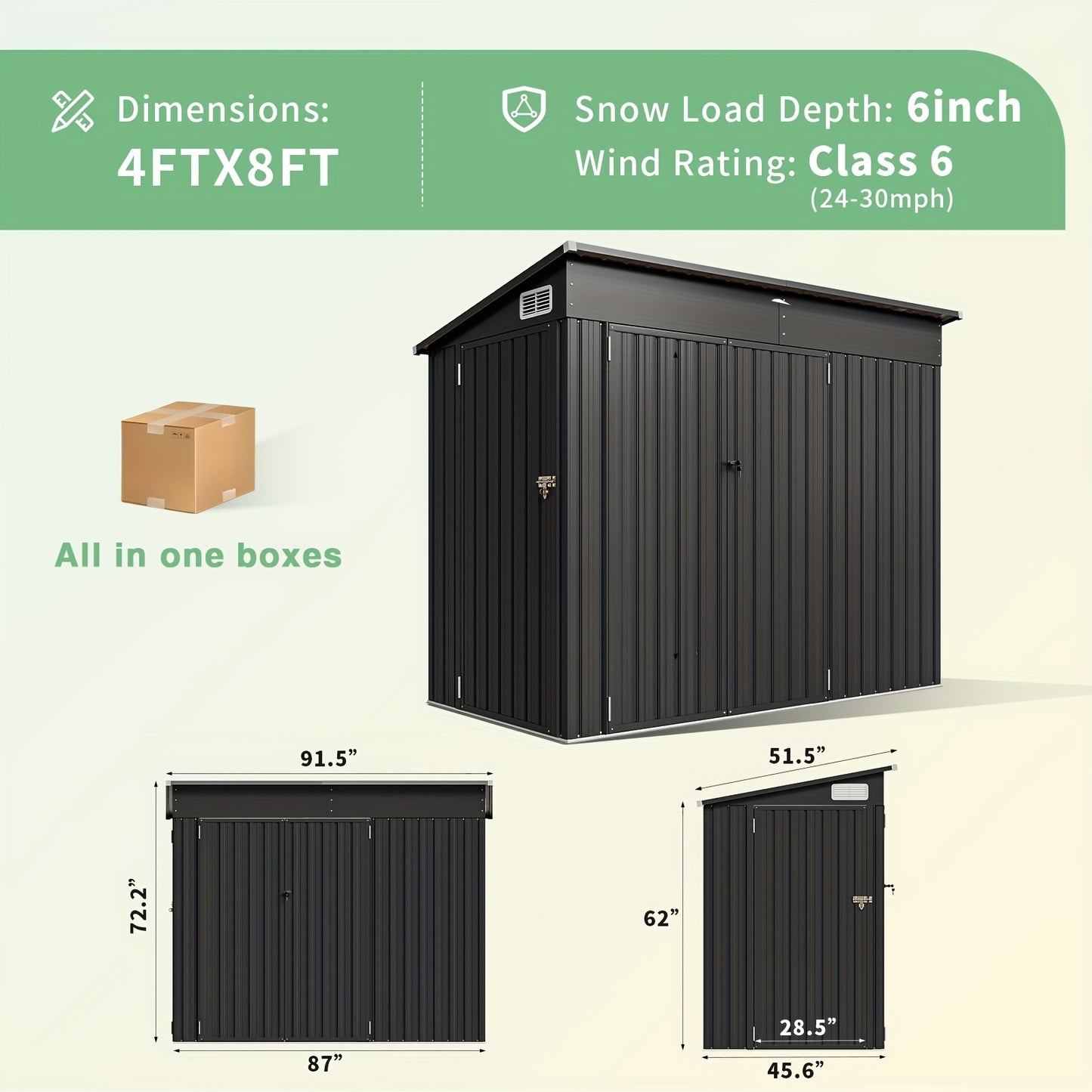 Storage Shed | Outdoor Steel Triple Door Sloped Roof Bike Garden Tools