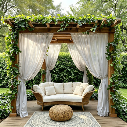Sheer Curtains Outdoor Voile Drapes 6 Pack – Semi-Transparent Light Filtering Grommet Top Panels for Porch Patio Pergola Balcony Pool Privacy
