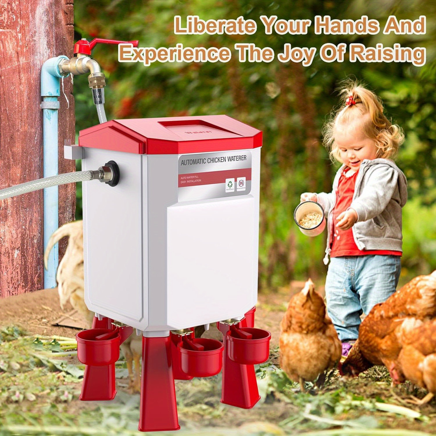 Automatic Poultry Waterer Hose-Connected - Float Valve, Hang or Floor Mount, Filter