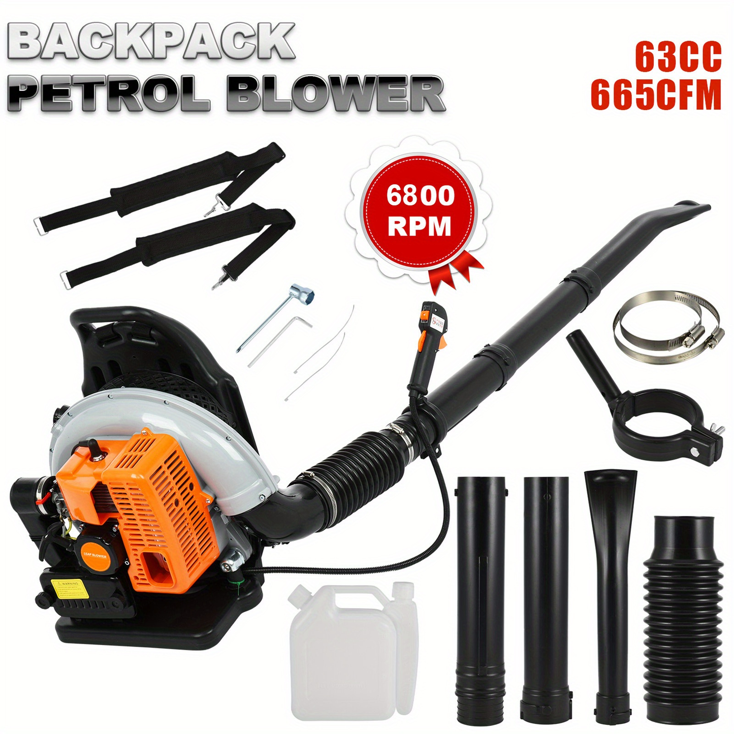 Gas Leaf Blower 2-Stroke Engine, Multi-Purpose High-Power Outdoor Blower for Lawn & Snow Clearing, Adjustable Extension Nozzle, Ergonomic Non-Slip Handle, Lightweight Cordless Design