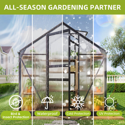 Polycarbonate Greenhouse 6x4ft Walk-In with Aluminum Frame & Roof Ventilation | Durable Outdoor Garden Greenhouse Easy Assembly | Backyard Year-Round Growing