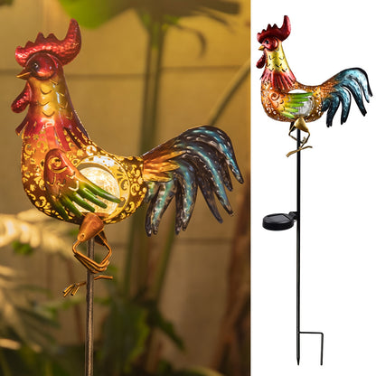 Solar Chicken Garden Lights Outdoor Decorative LED Rooster Yard Art Stake Metal Statue Gifts for Chicken Lovers Women Patio Lawn Decor
