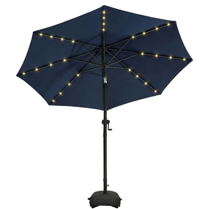 Patio Umbrella 9ft Solar LED Lighted with Base, 32 LED Market Umbrella with Ventilation, Push Button Tilt & Crank, Outdoor Table Umbrella for Garden, Deck, Backyard & Pool