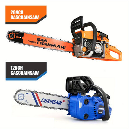 Gas Chainsaw Set – 12-Inch 25CC Pruning Saw & 20-Inch 62CC Heavy-Duty Log Cutting Chainsaw, Choose by Need