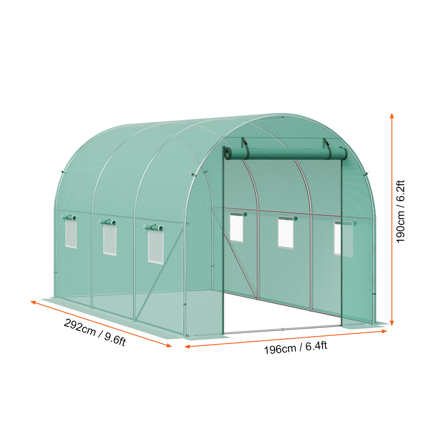 Tunnel Greenhouse Heavy Duty Galvanized Frame 140g/m² PE Cover, 6 Vent Windows Walk-In Hoop House for Garden & Farm, Multiple Sizes