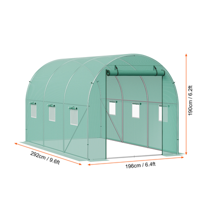 Tunnel Greenhouse Heavy Duty Galvanized Frame 140g/m² PE Cover, 6 Vent Windows Walk-In Hoop House for Garden & Farm, Multiple Sizes