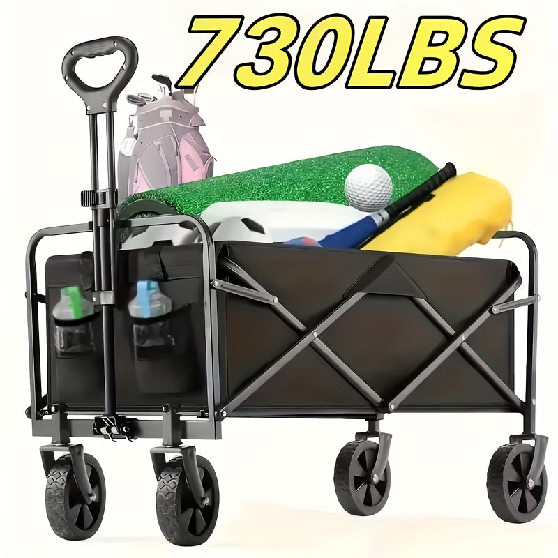 Folding Wagon Cart 360° All-Terrain Heavy Duty | Camping Beach Picnic Garden Sports Wagon with Cup Holder
