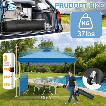 Pop Up Canopy Tent 10x10 FT One-Push Setup UPF50+ with Sidewalls