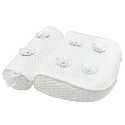 Bath Pillow 4D Grid Neck and Back Support Bathtub Cushion with 6 Suction Cups, Hooks, Quick-Dry & Machine Washable Spa Pillow for Tub Relaxation, Home Bathroom Accessory