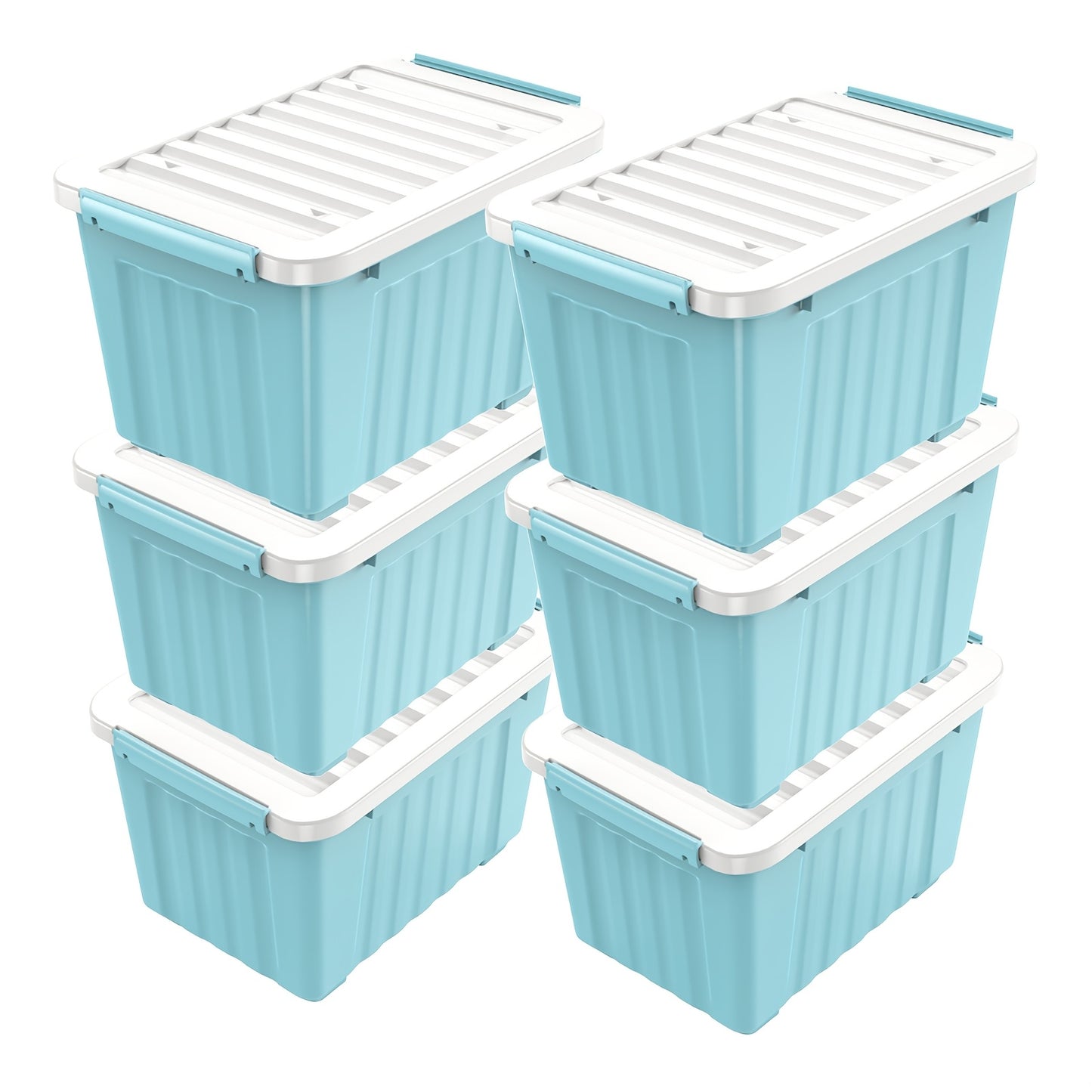 Stackable Storage Bins with Lids and Wheels | 72QT & 97QT Heavy Duty Bins | 4 or 6 Pack | 220LB Capacity | Clear, Blue/White, Black/Yellow