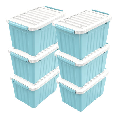 Stackable Storage Bins with Lids and Wheels | 72QT & 97QT Heavy Duty Bins | 4 or 6 Pack | 220LB Capacity | Clear, Blue/White, Black/Yellow