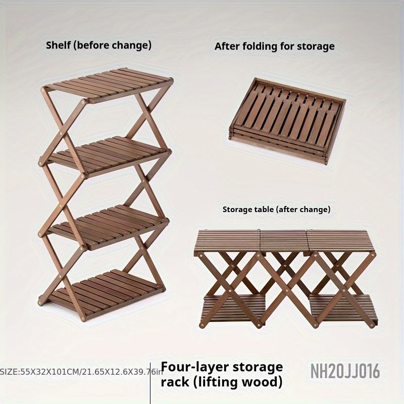 Wooden Camping Table Foldable Lightweight Natural Wood Portable Indoor Outdoor Table for Backyard BBQ, Picnic, Hiking & Easy Storage