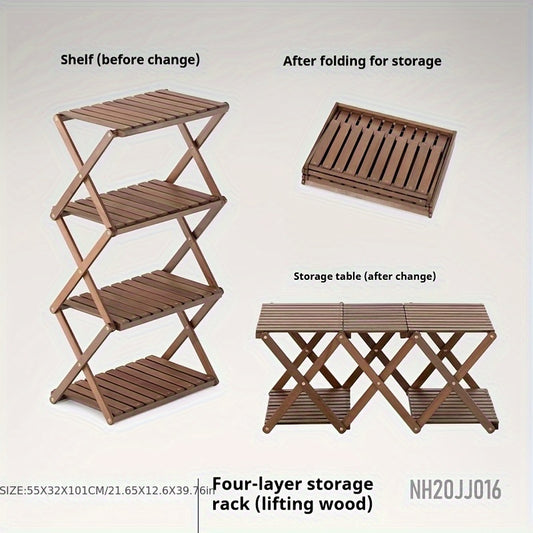 Wooden Camping Table Foldable Lightweight Natural Wood Portable Indoor Outdoor Table for Backyard BBQ, Picnic, Hiking & Easy Storage