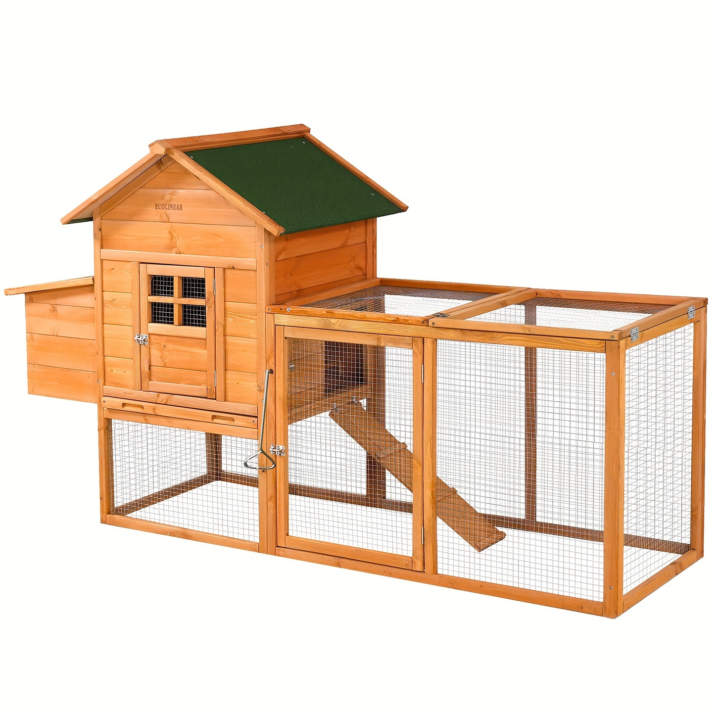 Chicken Coop with Run Large Outdoor Wooden Hen House 82 Inch Walk-in Poultry Cage for 2-4 Chickens Ducks Rabbits with Nesting Box Removable Tray Wheels