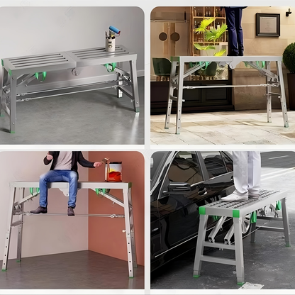Scaffolding Work Platform Folding Steel Step Ladder 1000 LBS Heavy Duty Adjustable Height Portable Drywall Bench for Painting Decorating Car Washing RV Cleaning