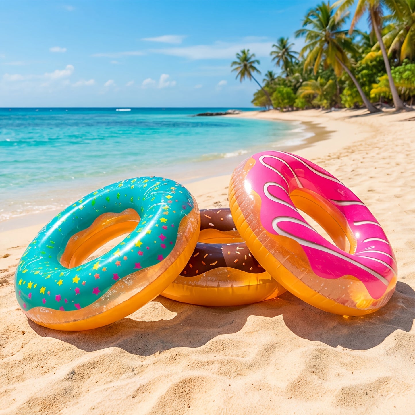 Inflatable Donut Pool Float 3-Pack | Glitter Swim Ring for Adults & Kids