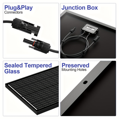 High-Efficiency 100 Watt Solar Panel Featuring a Black Backsheet, 18 BB Monocrystalline Design, Suitable for 12V Applications. Ideal for Charging Power in Homes, Rvs, Marine Settings, Rooftops, Farms, Batteries, And Other Off-Grid Uses