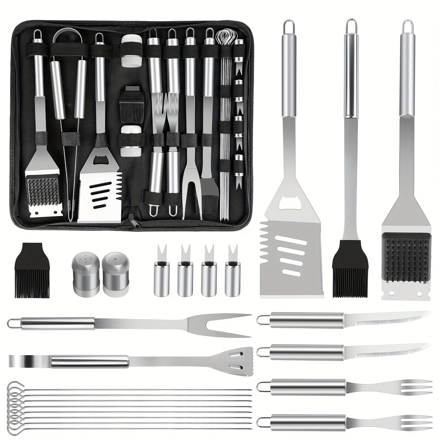 BBQ Grill Accessories Set 15/24PC – Stainless Steel Barbecue Tools Kit for Outdoor & Camping