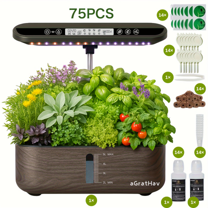 Hydroponic Garden Kit 14-Pod with LED Grow Light – Smart Timer, Quiet Pump & 1.32 Gal Tank, 75-Piece Indoor Herb Garden System for Vegetables, Flowers & Herbs, Plug & Play
