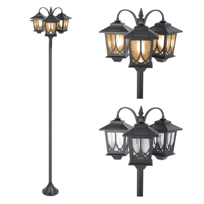 Solar Lamp Post 73in 3-Head Dusk to Dawn Outdoor Garden Light IP44 Waterproof Aluminum Rust-Proof Vintage Edison Bulb Patio Yard Pathway Decor