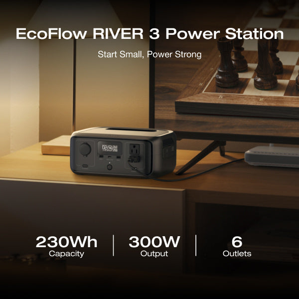 LiFePO4 Power Station 230Wh EcoFlow RIVER 3 – 300W (600W X-Boost), 1Hr Fast Charge, UPS <20ms, <30dB Quiet, 6 Outputs for Camping, Home & Emergency
