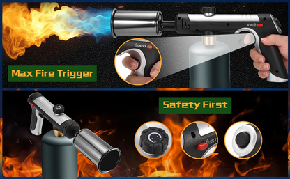 Propane Torch Gun with Safety Lock & One-Touch Max Fire – Adjustable Flame Butane Burner for Searing Steak, BBQ, Caramel, Camping, Welding & Crafts (Gas Not Included)