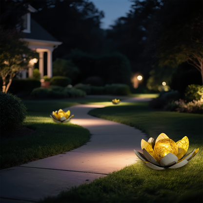 Solar Garden Light Lotus Flower LED Step Light Outdoor Cracked Glass Ball IPX4 Waterproof Lawn Yard Pathway Staircase Corridor Decor – Azure Blue Purple Gray