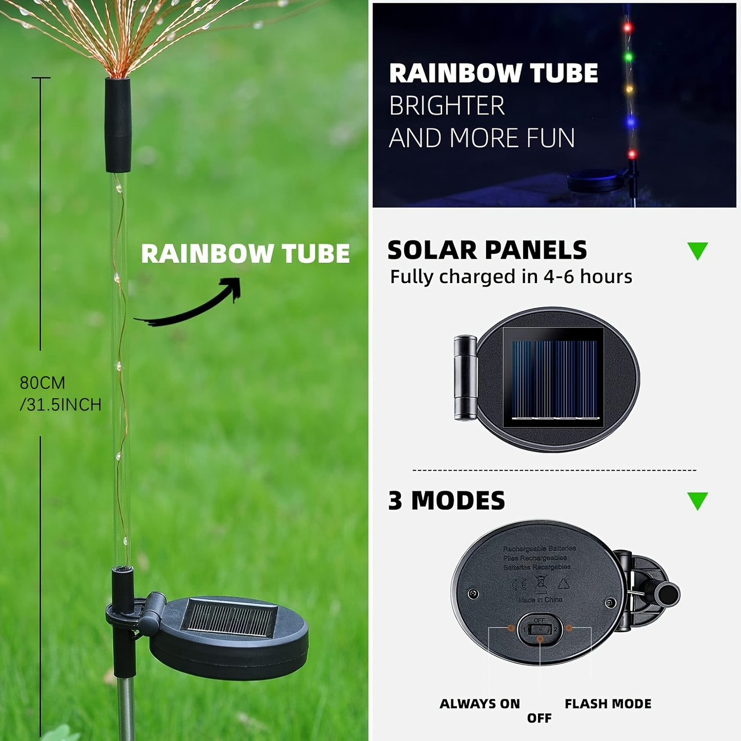 Solar Firework Garden Lights 4-Pack, 8 Modes Waterproof