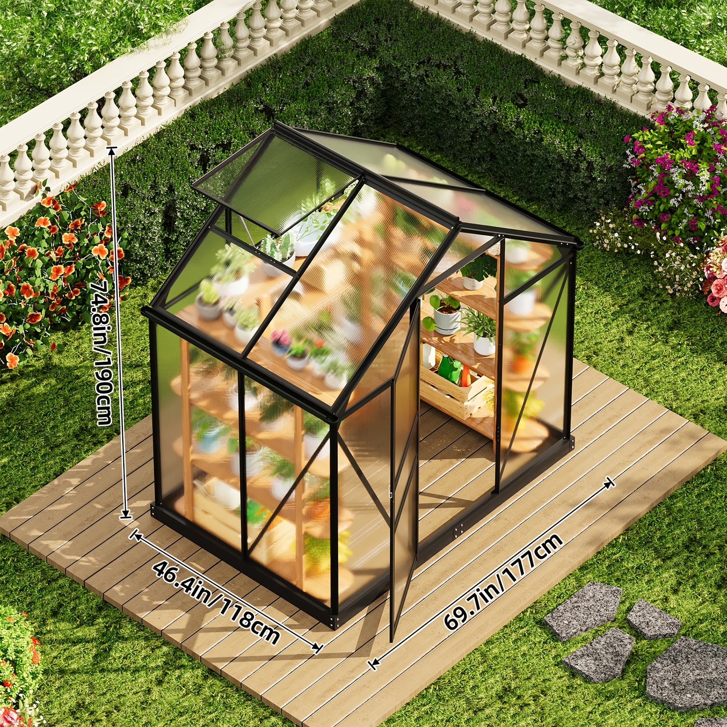 Polycarbonate Greenhouse 6x4ft Walk-In with Aluminum Frame & Roof Ventilation | Durable Outdoor Garden Greenhouse Easy Assembly | Backyard Year-Round Growing