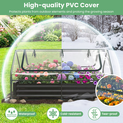 Raised Garden Bed with Greenhouse Cover 3-in-1, Metal Planter Box 71"x35.5"x36" with Dual Roll-Up Screen Windows & Open Bottom for Vegetables, Flowers & Herbs