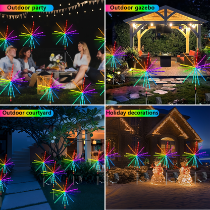Solar Meteor Lights Outdoor 4 Pack 336 LED True 3D Firework Effect IP65 Waterproof Ground Stake with Remote Control Multi-Color – Garden Patio Christmas Valentine Party Camping Decoration