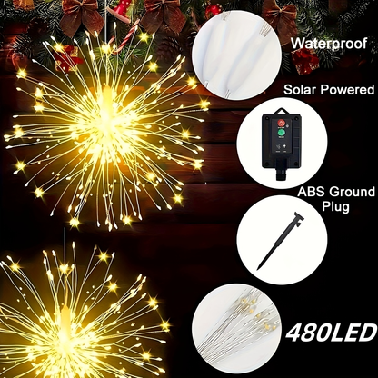 Meteor Shower Rain Lights Outdoor, 480 LED Solar Starburst Ball Lights 8 Tubes with Remote & Timer, IP44 Waterproof Falling Rain Drop Icicle String Lights for Christmas Tree Garden Party Wedding Decor