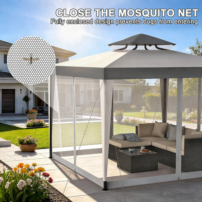 Gazebo with Mosquito Netting Steel Frame | Backyard Garden BBQ Party