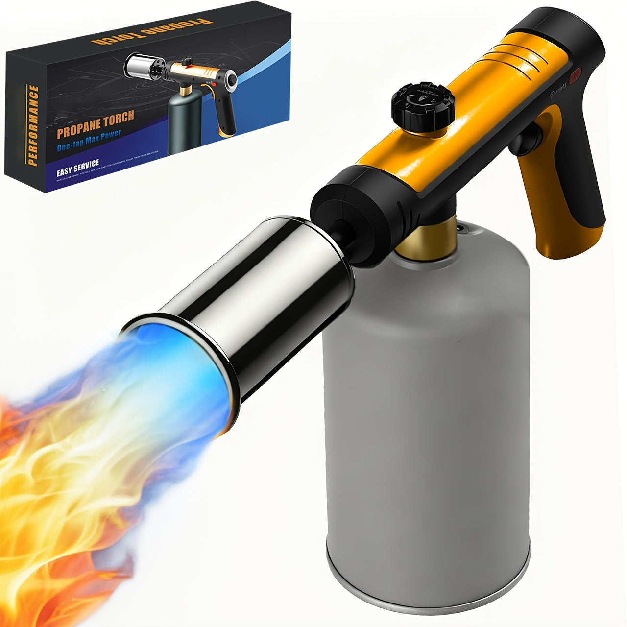 Propane Torch Gun with Safety Lock & One-Touch Max Fire – Adjustable Flame Butane Burner for Searing Steak, BBQ, Caramel, Camping, Welding & Crafts (Gas Not Included)