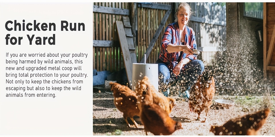 Metal Chicken Run Outdoor Poultry Cage Large Walk-in Enclosure for Chickens Ducks Rabbits UV-Resistant Weather-Resistant Mesh Walls Secure Latches Easy-Access Doors No Electricity Needed