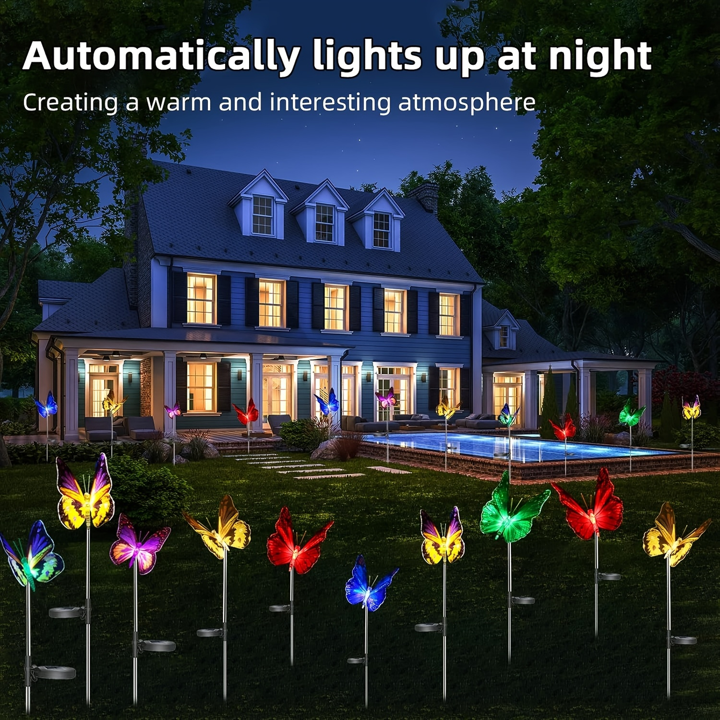Solar Butterfly Garden Lights 6-Pack, Color Changing Waterproof