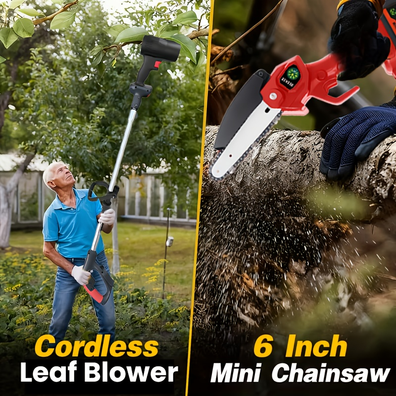 3-in-1 Cordless Pole Saw, Chainsaw & Leaf Blower – 5.8ft Telescopic Pole, 2 Batteries, for Tree Trimming, Gardening & Landscaping