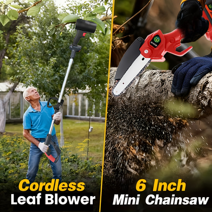 3-in-1 Cordless Pole Saw, Chainsaw & Leaf Blower – 5.8ft Telescopic Pole, 2 Batteries, for Tree Trimming, Gardening & Landscaping