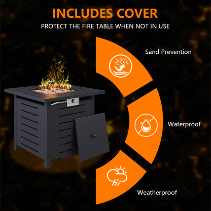 Propane Fire Pit Table Outdoor 50,000 BTU Gas Fire Table with Lid Lava Rocks & Waterproof Cover for Patio Backyard Deck Black Brown 40"/44"